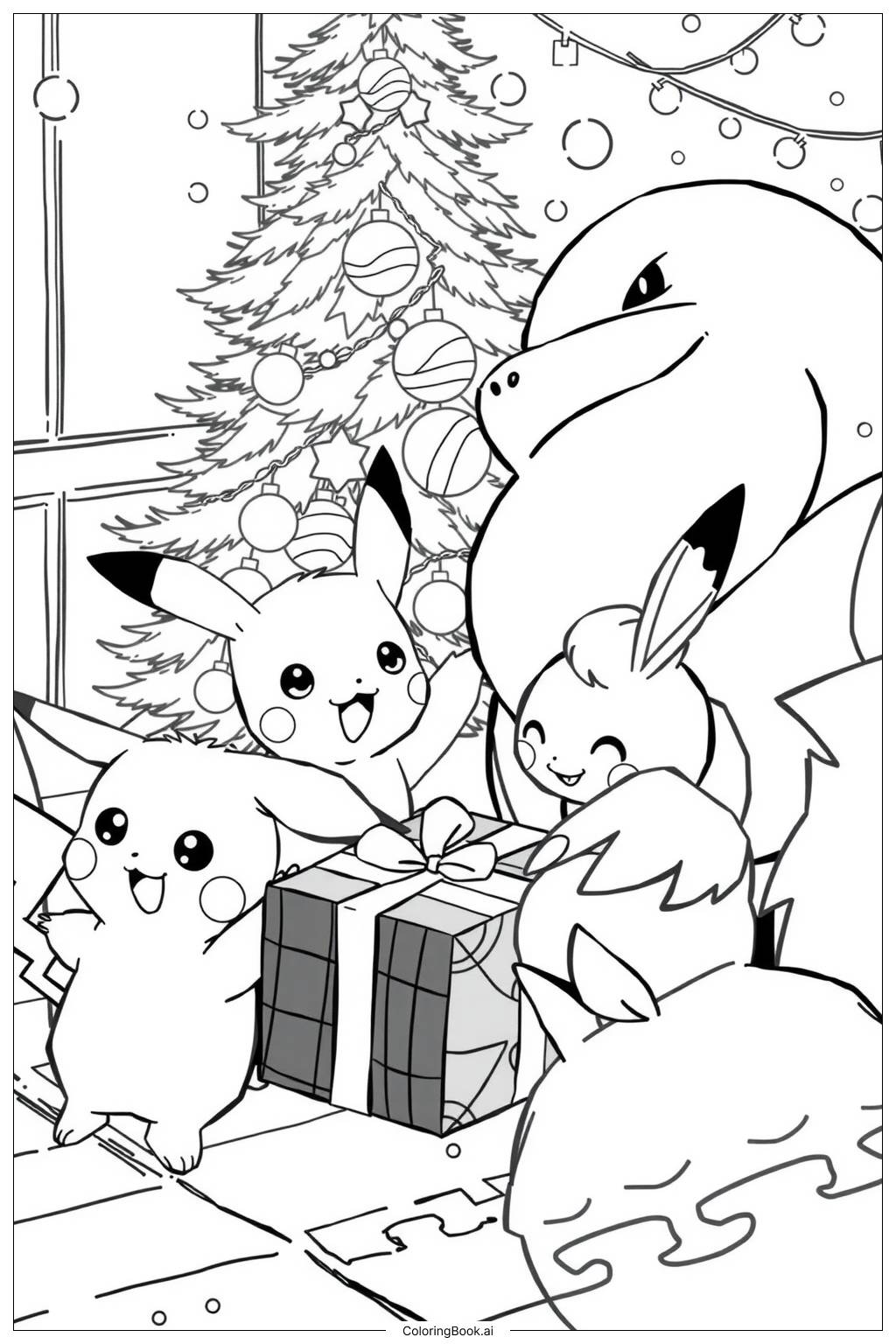  Pikachu and Friends at Christmas Coloring Page 