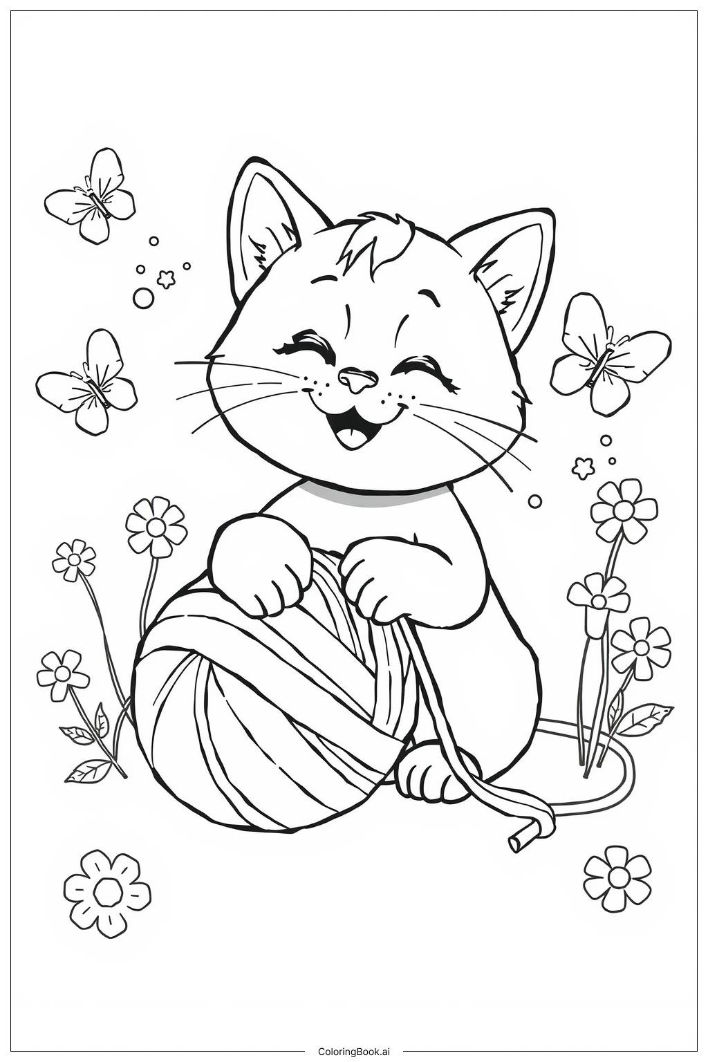  Cute Cat Playing Coloring Page 