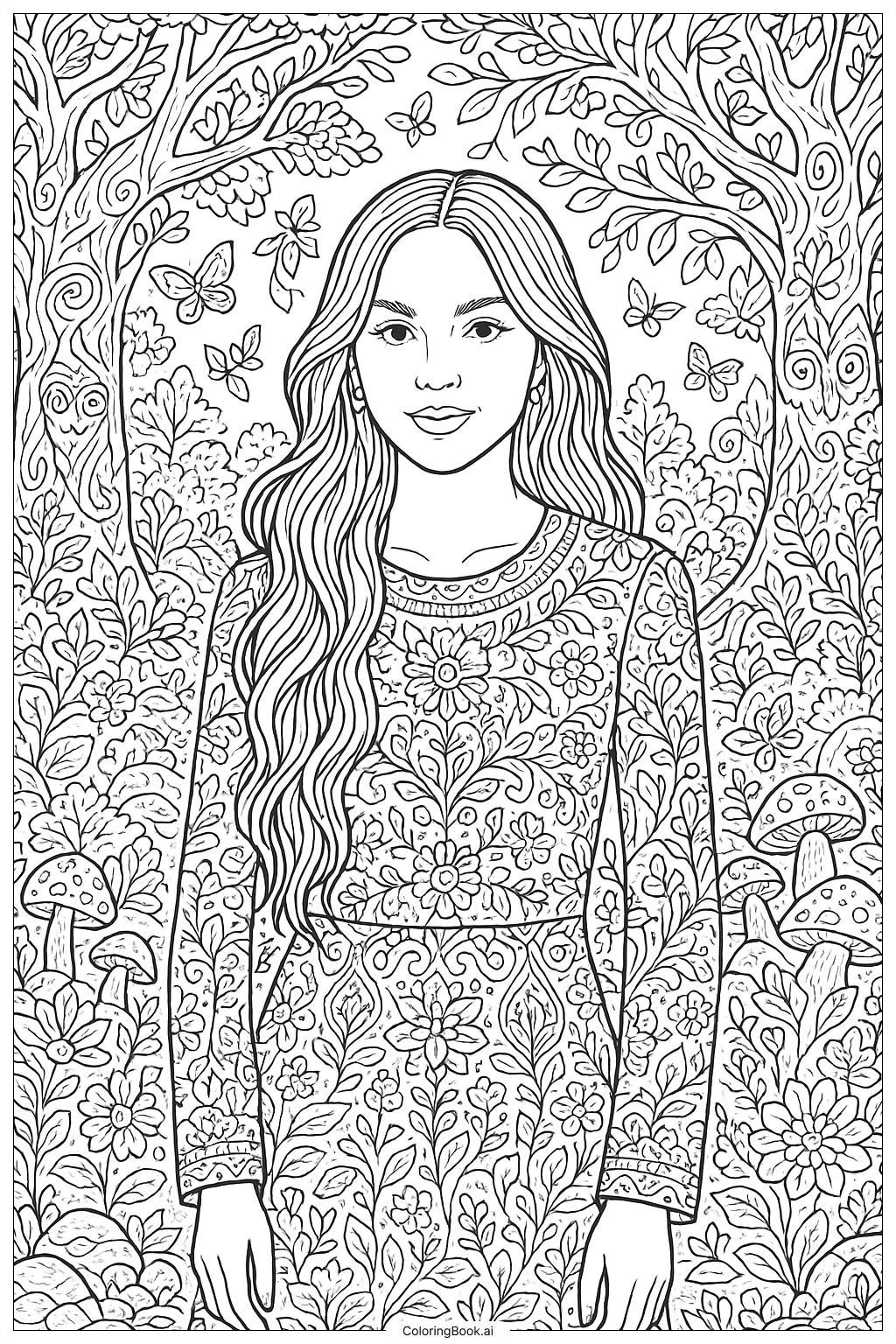  Olivia Rodrigo In A Fantastical Forest Coloring Page 