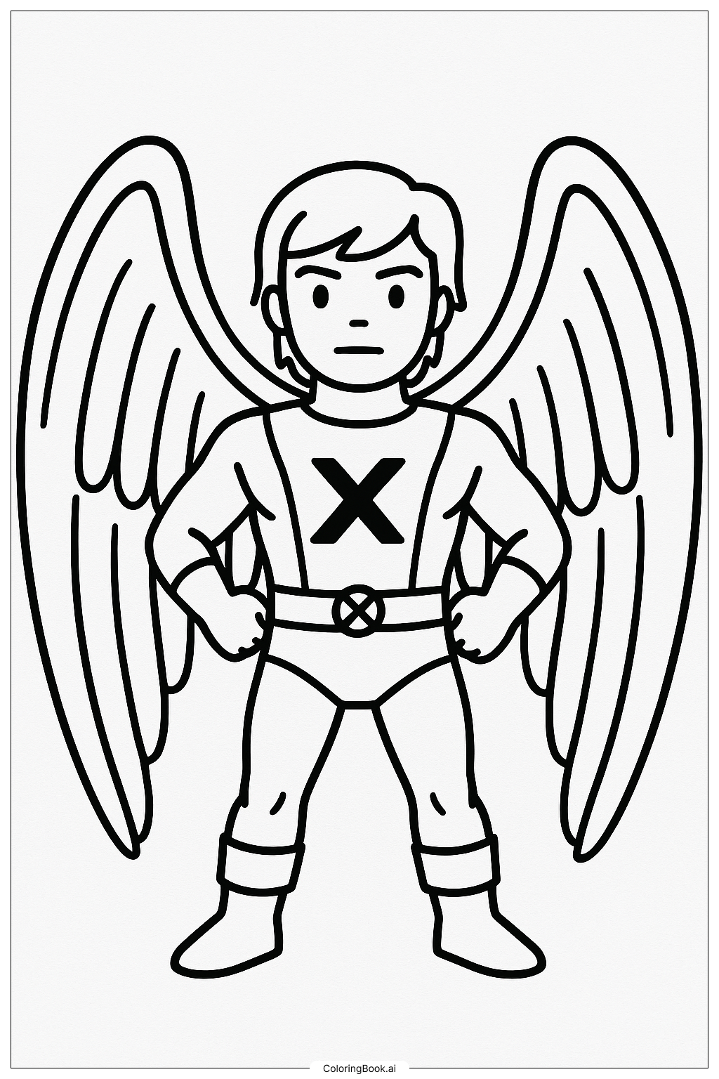  Página para colorear de X-Men Ángel con alas extendidas 