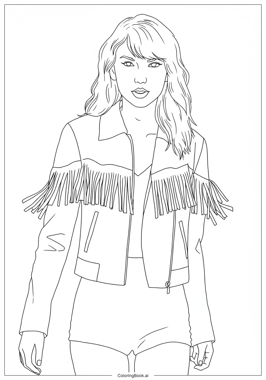  Página para colorear de Taylor Swift con Chaqueta Fringe Fearless 