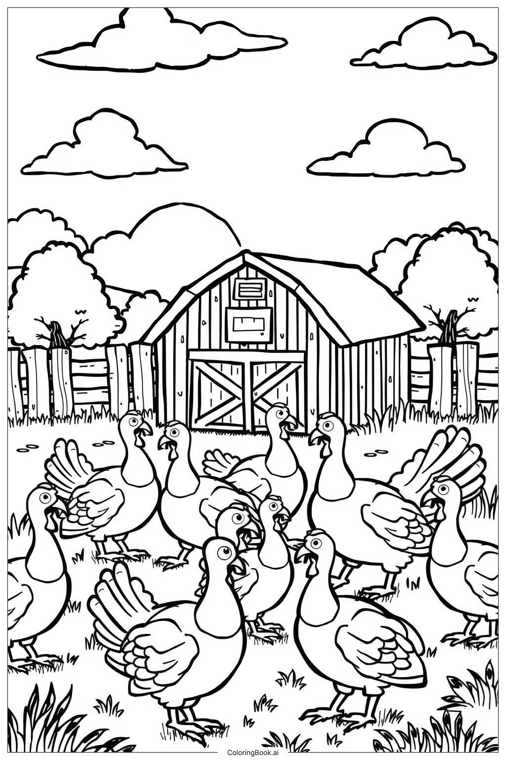 turkey-farm-scene-coloring-page-free-pdf-png-printable