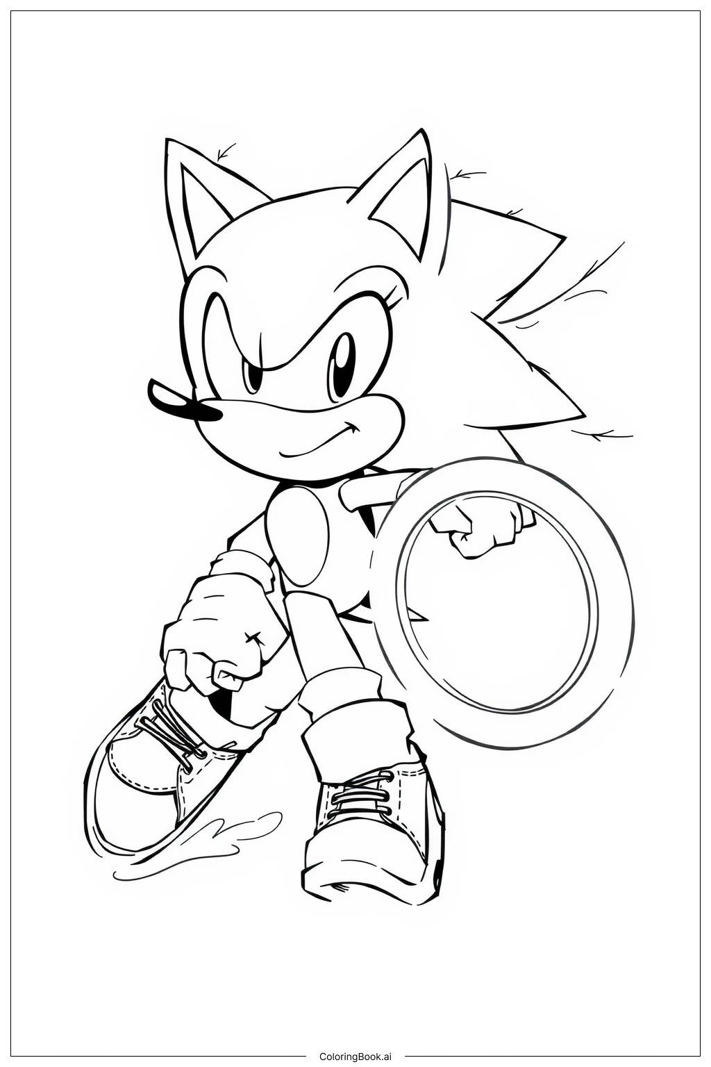  Página para colorir de Sonic correndo com um anel dourado 