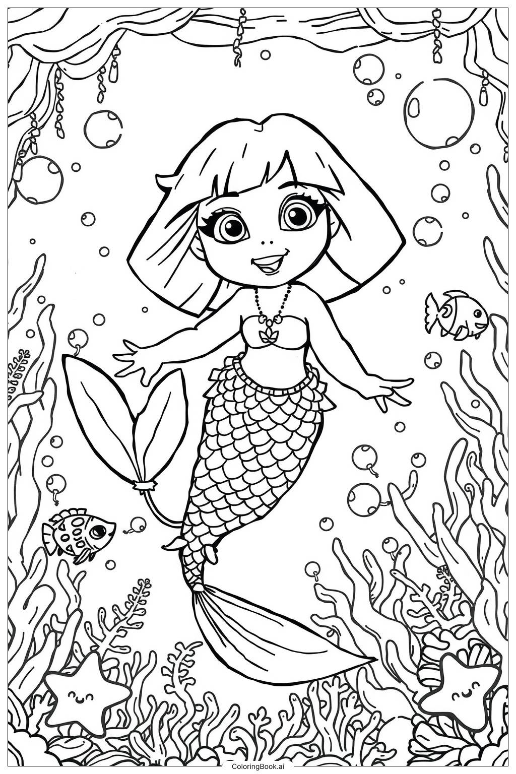  Página para colorear de Sirena Dora Exploradora 