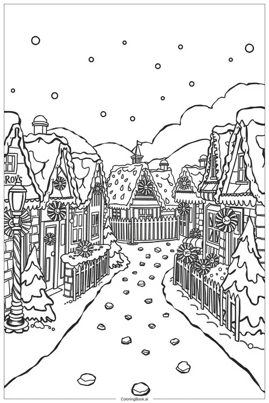  Gingerbread Village Scene-2 Coloring Page 