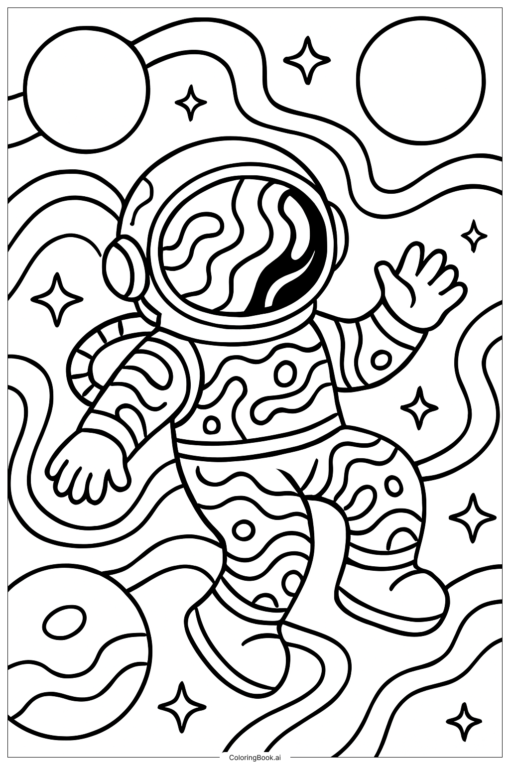  Trang tô màu Một Phi Hành Gia Ảo Diệu Trôi Nổi Trong Không Gian 