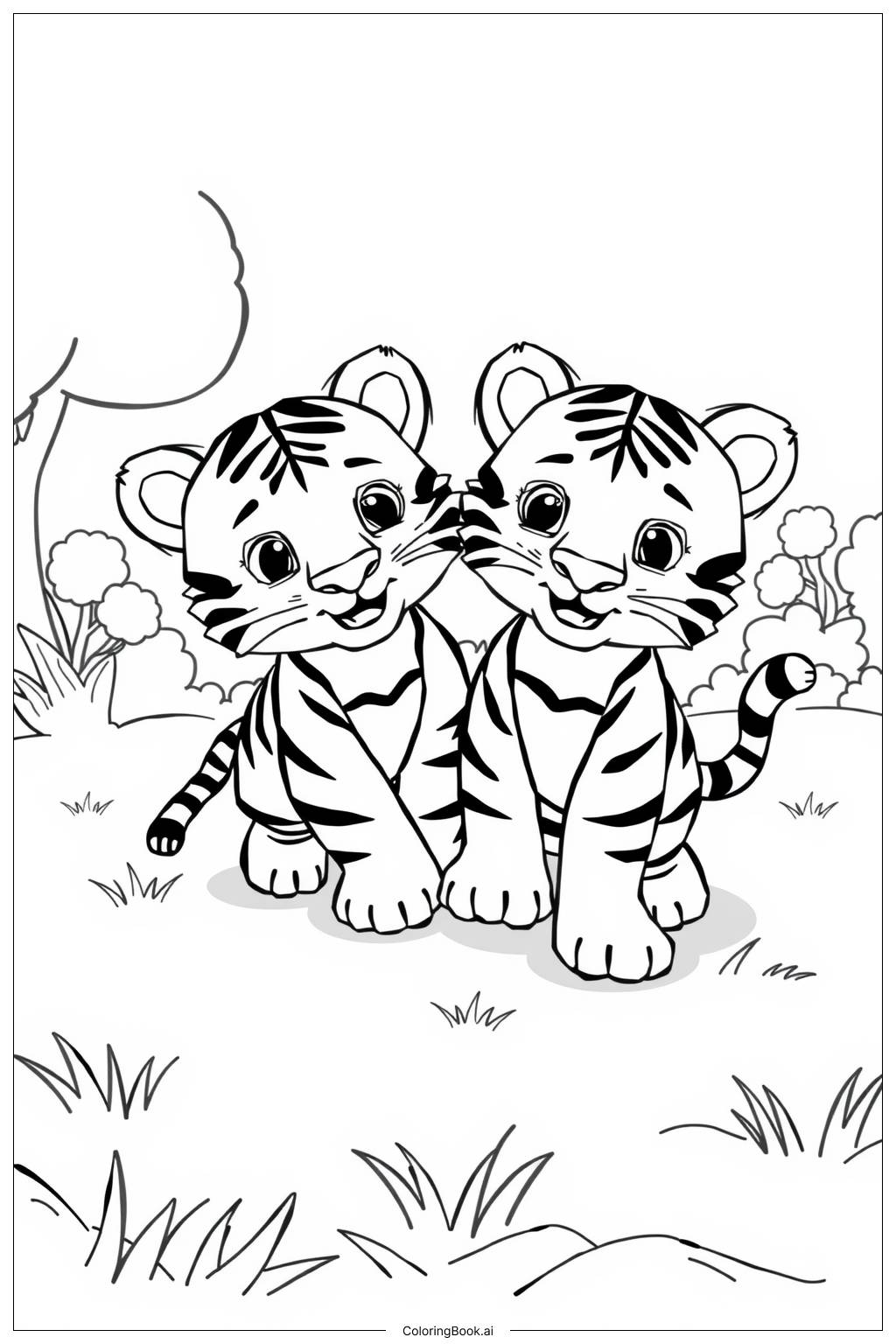  Playful Tiger Cubs Coloring Page 