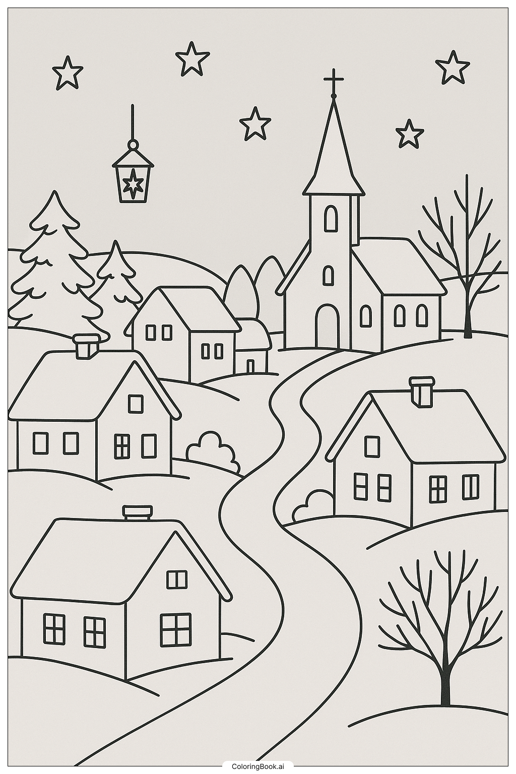  대림절 마을 풍경 색칠공부 페이지 