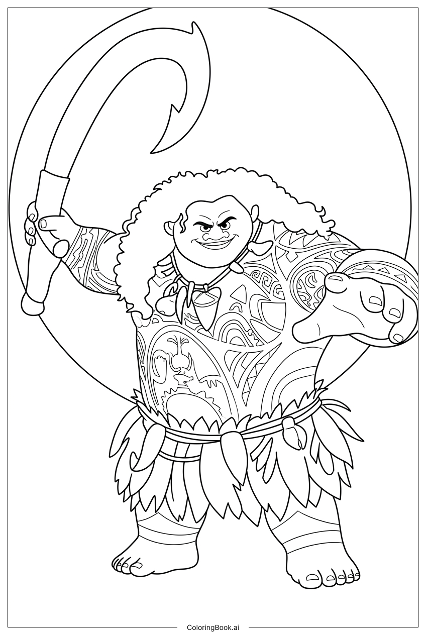  Moana 2 Maui bereitet stolz seinen magischen Fischhaken vor Ausmalseite 