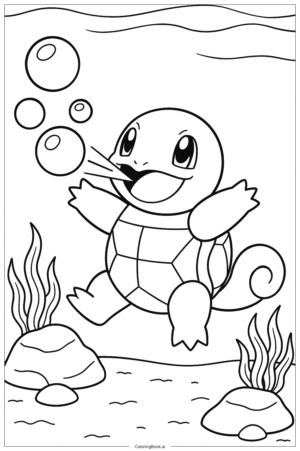 Página para colorear de Squirtle usando Rayo Burbuja