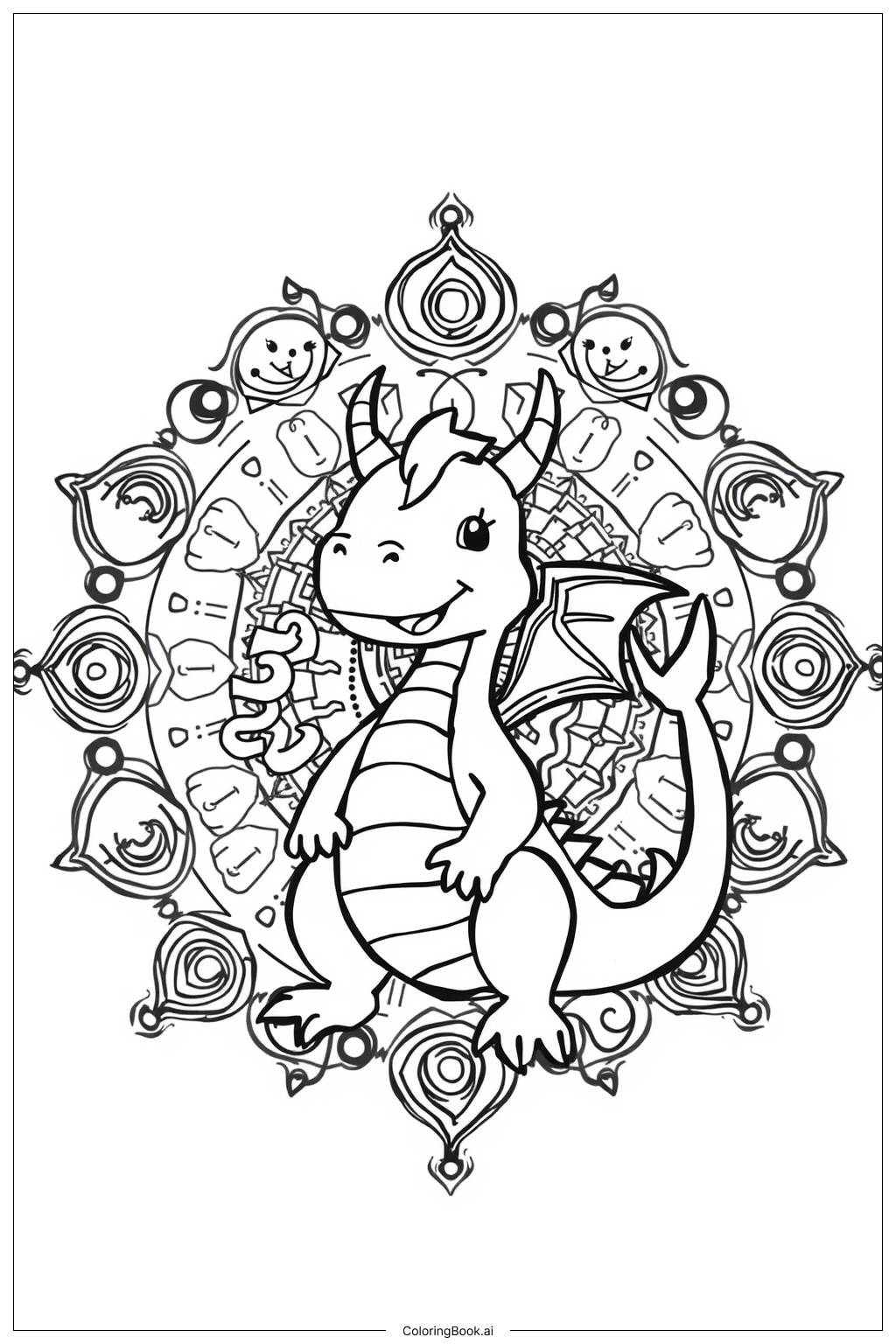  Dragon Mandala Universe Coloring Page 