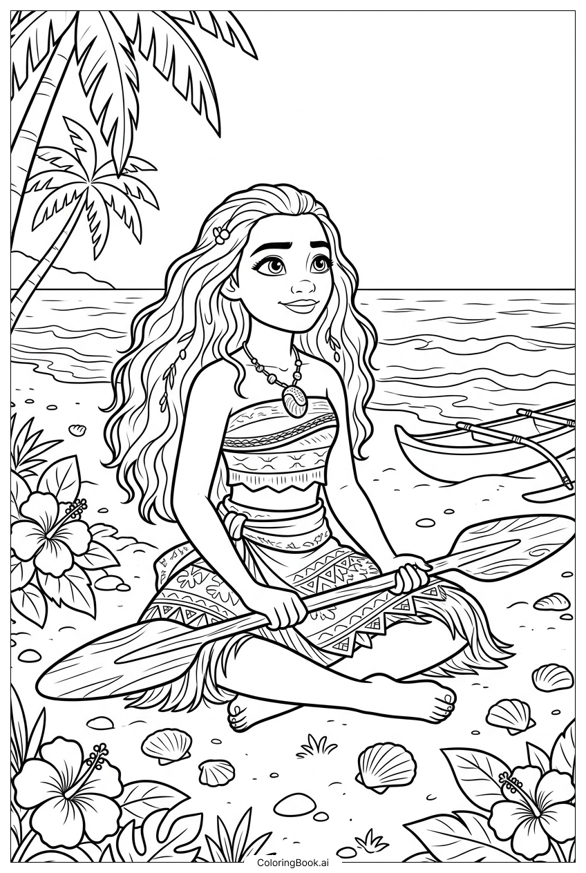  Moana Sitting Peacefully By Calm Sea Coloring Page 
