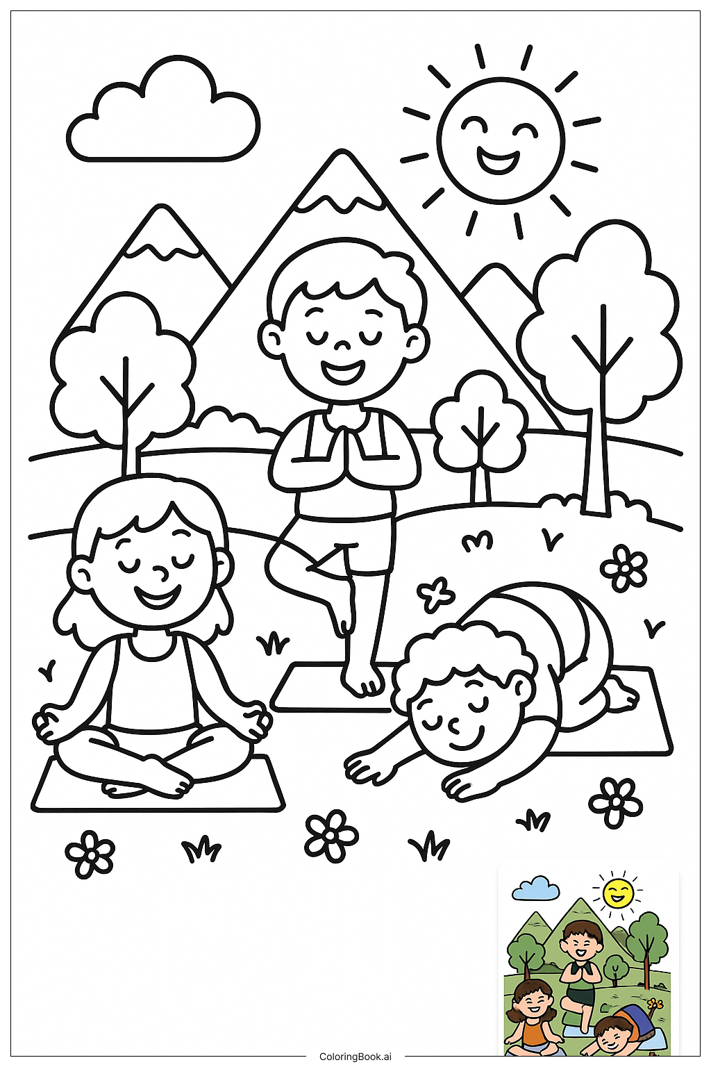  Friends Doing Yoga In Nature 색칠공부 페이지 