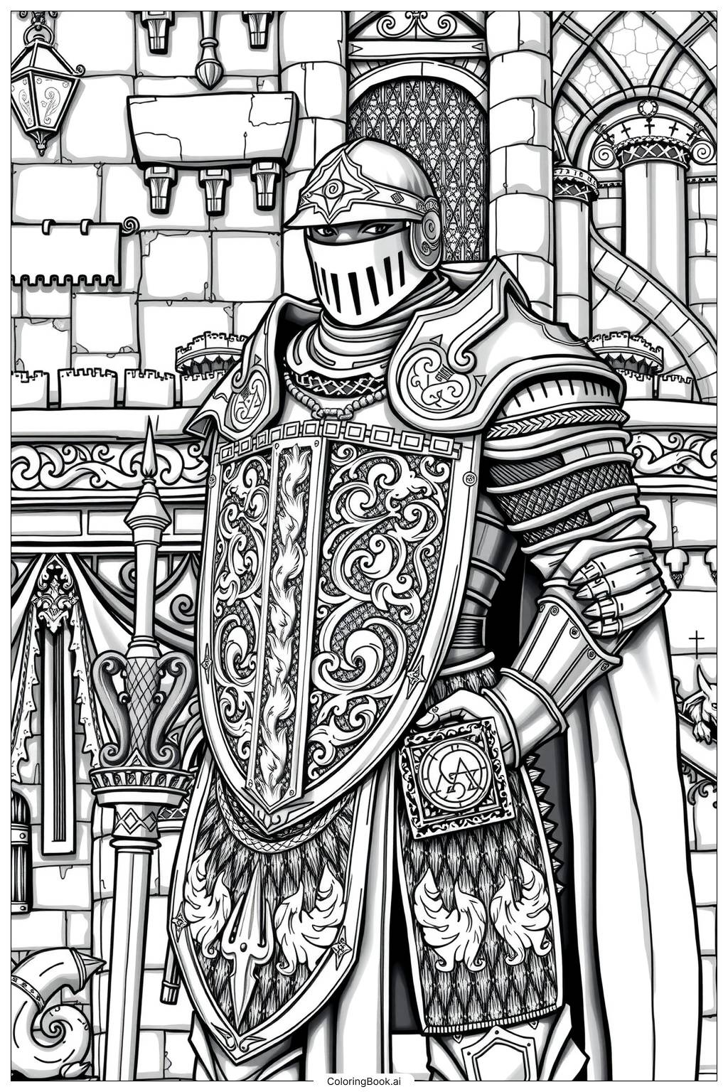  Knight's Quest for Honor and Glory Coloring Page 