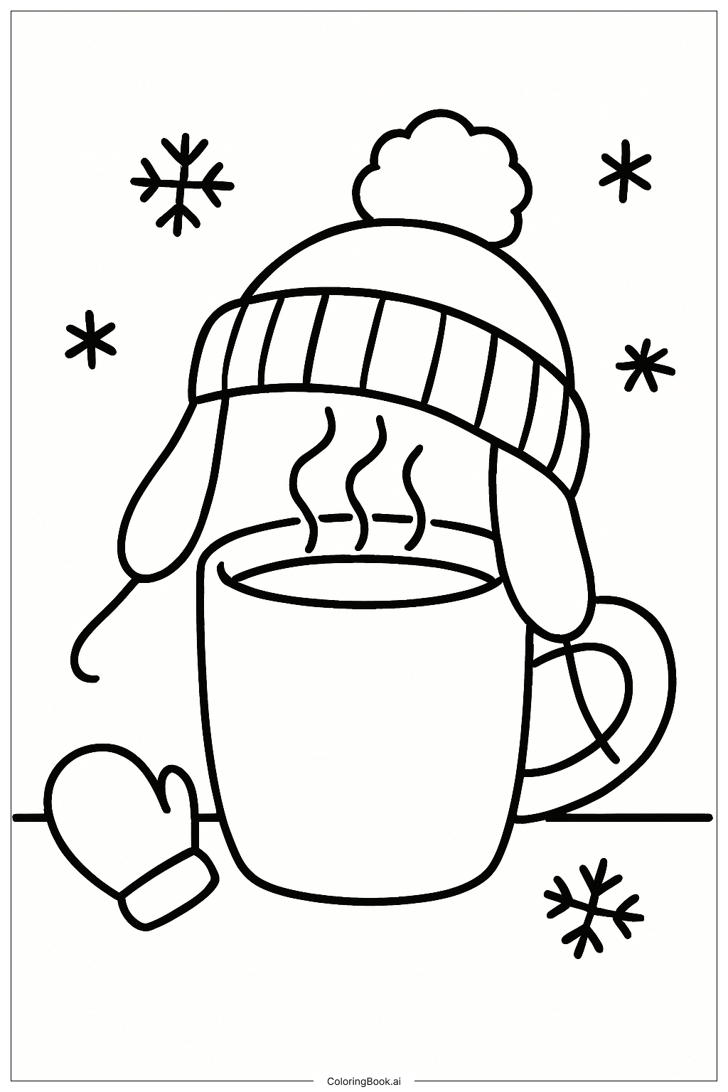 Página para colorear de Chocolate Caliente con Gorro de Invierno