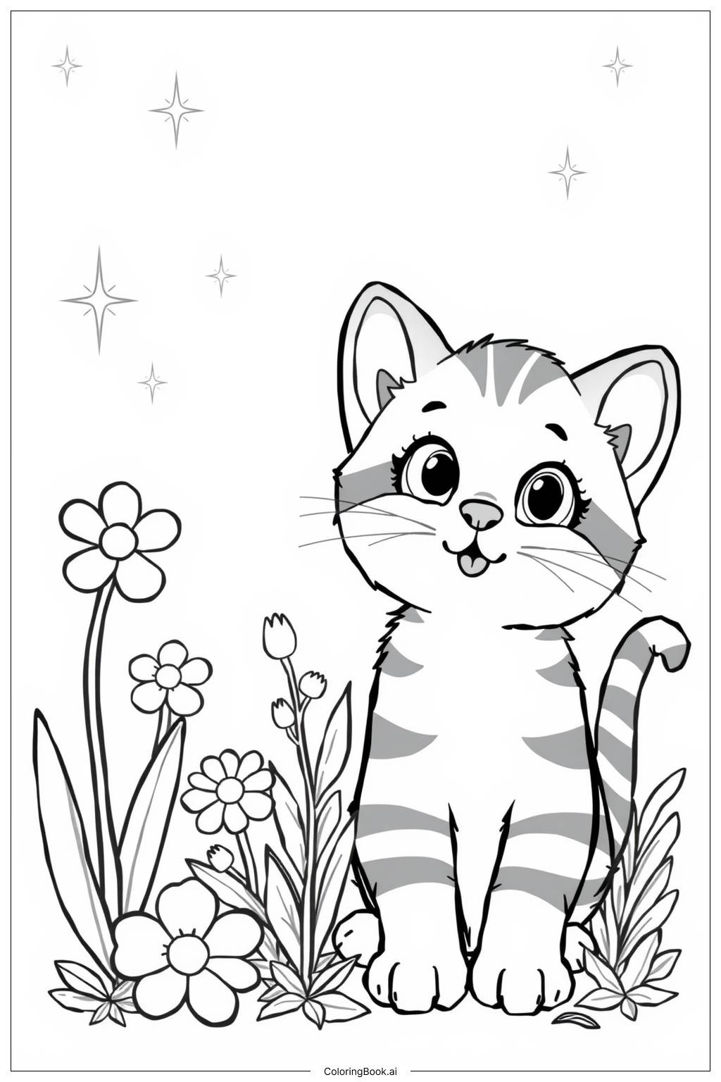  Page de coloriage Bébés chats découvrant un monde magique 