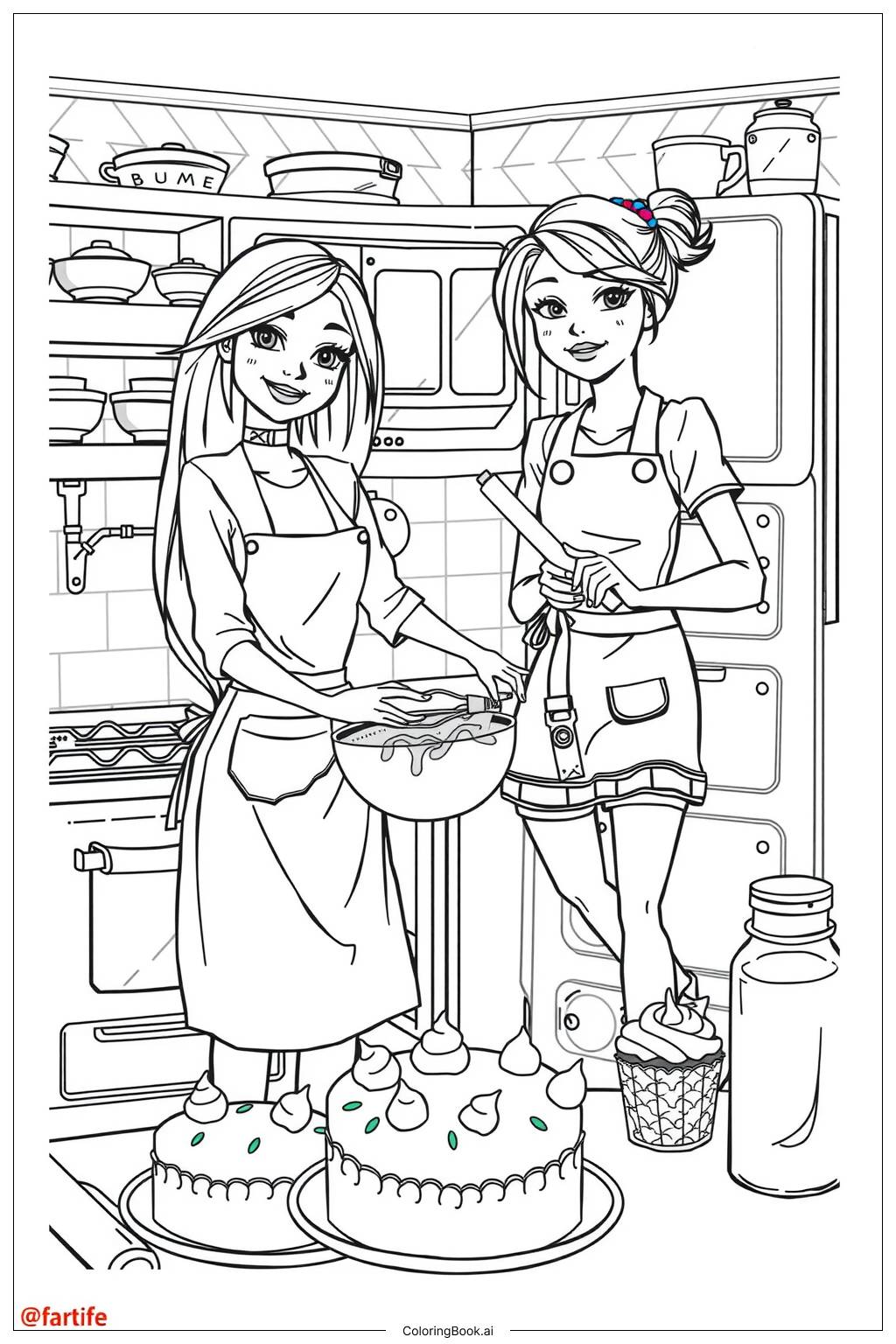  Page de coloriage gâteau Barbie avec Chelsea 