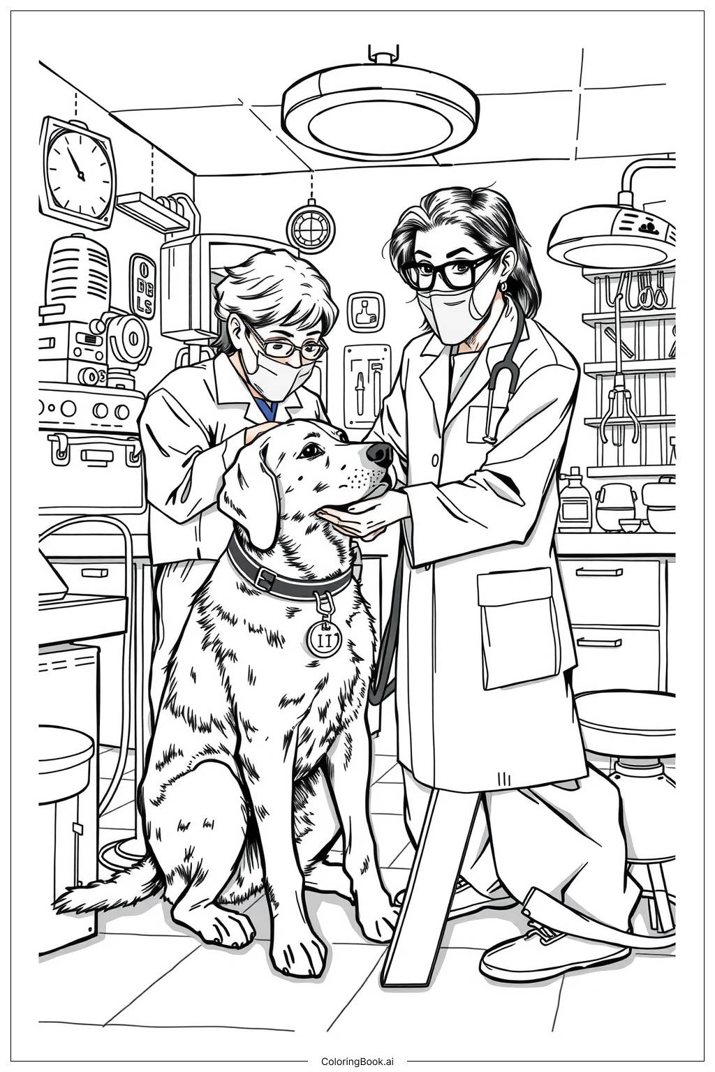  Page de coloriage Visite chez le vétérinaire de chien-2 