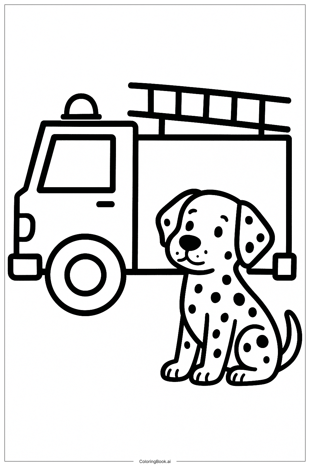  Page de coloriage Camion de pompiers avec un dalmatien 