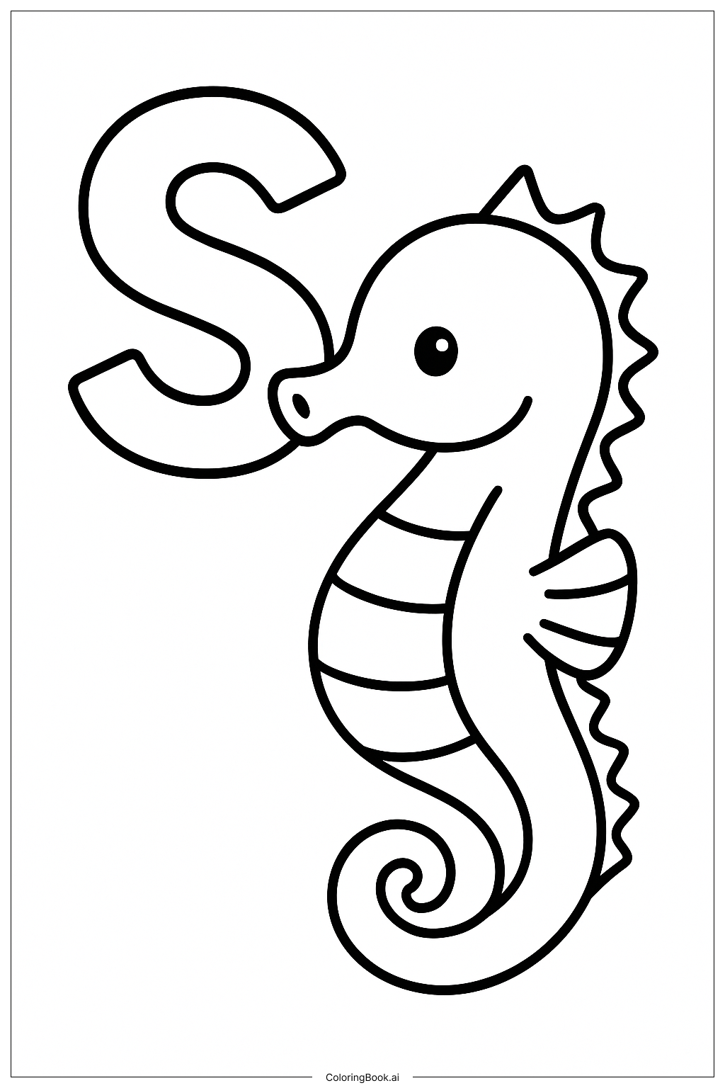 Página para colorear de Letra S para Caballito de Mar