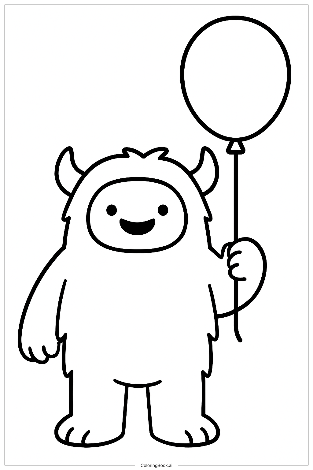  Page de coloriage Yéti avec un seul ballon 