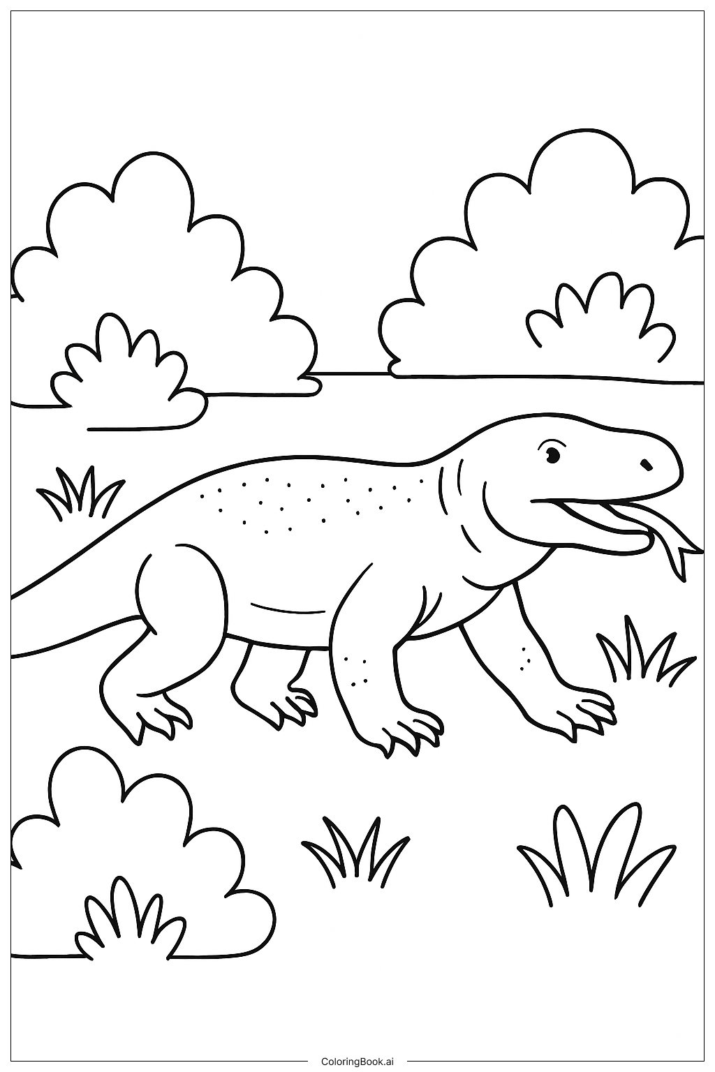  Komodowaran zwischen den Büschen Ausmalseite 