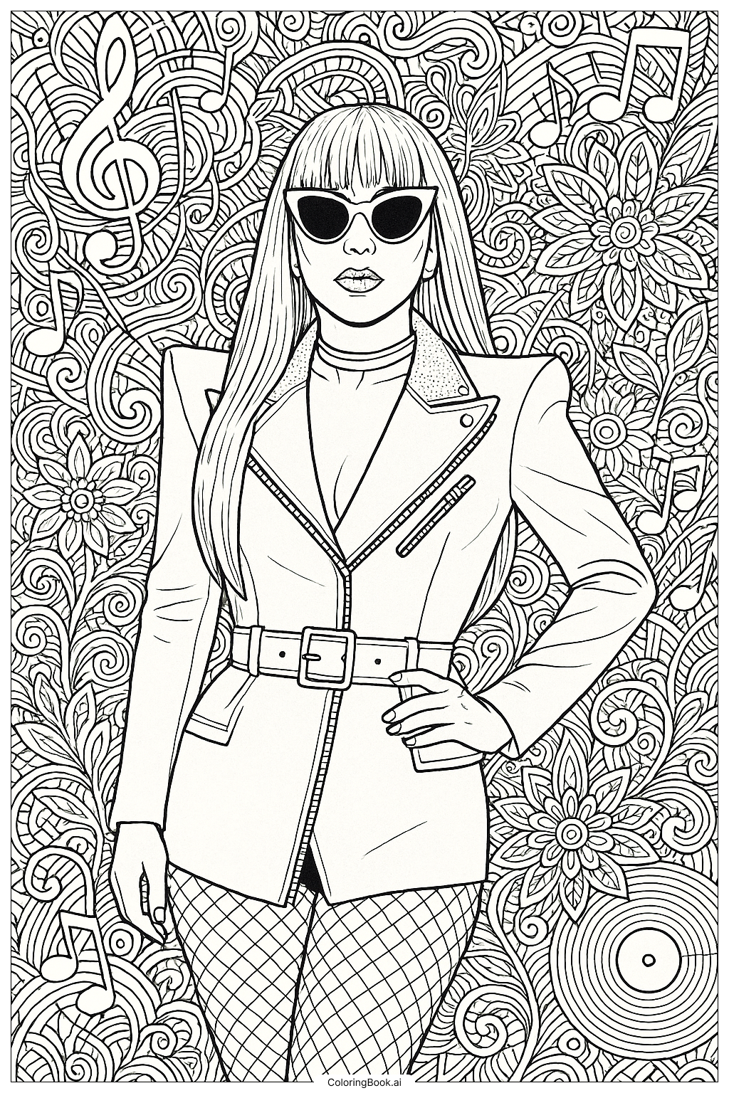  Lady Gaga Surrounded By Intricate Patterns Coloring Page 