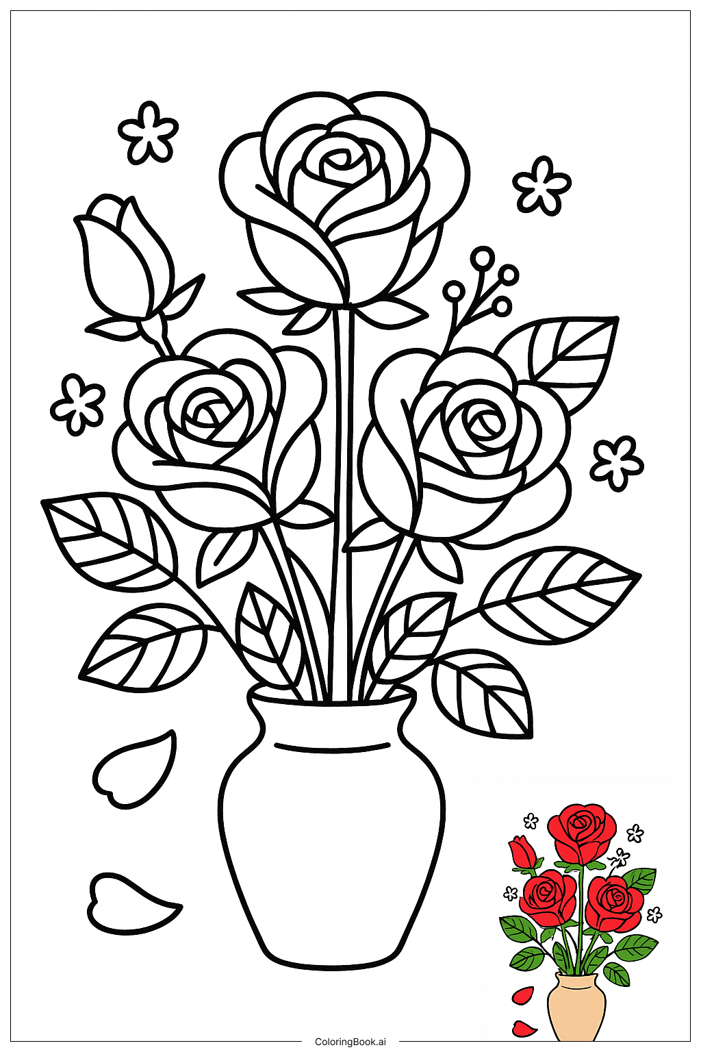  Bouquet Of Realistic Roses With Detailed Petals Coloring Page 