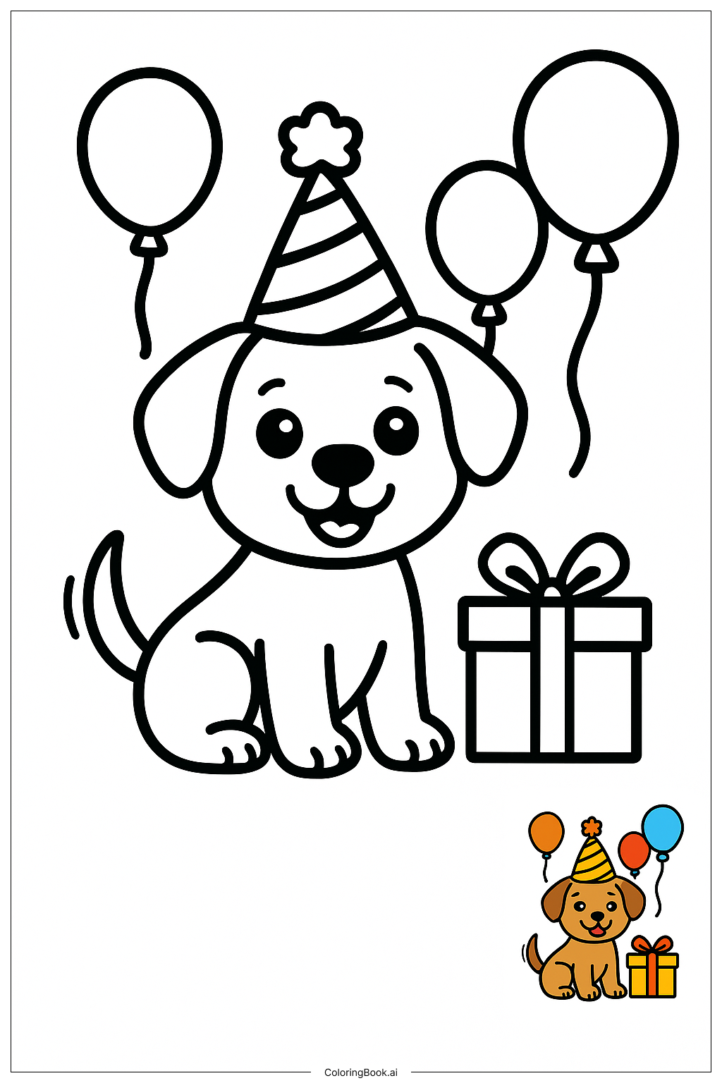  Happy Birthday Puppy With Hat Coloring Page 