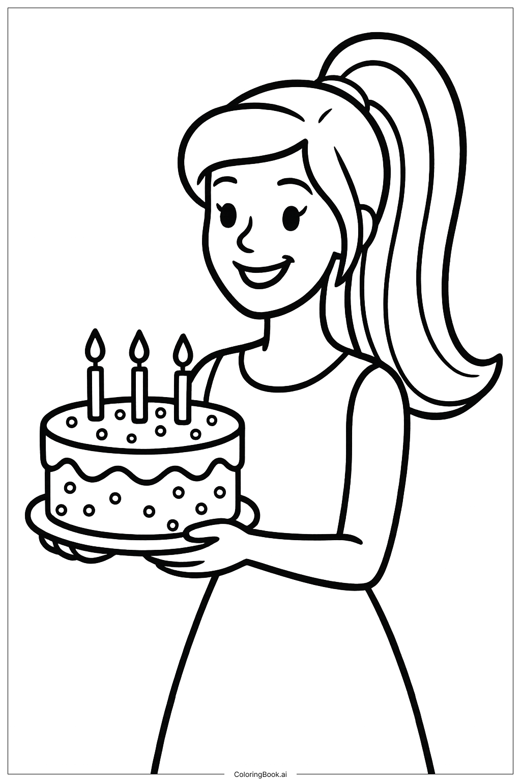  Barbie With A Birthday Cake Coloring Page 