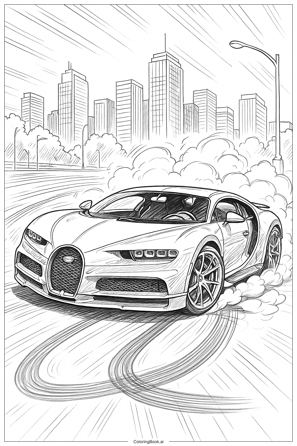  A Bugatti Drifting With Smoke Coloring Page 