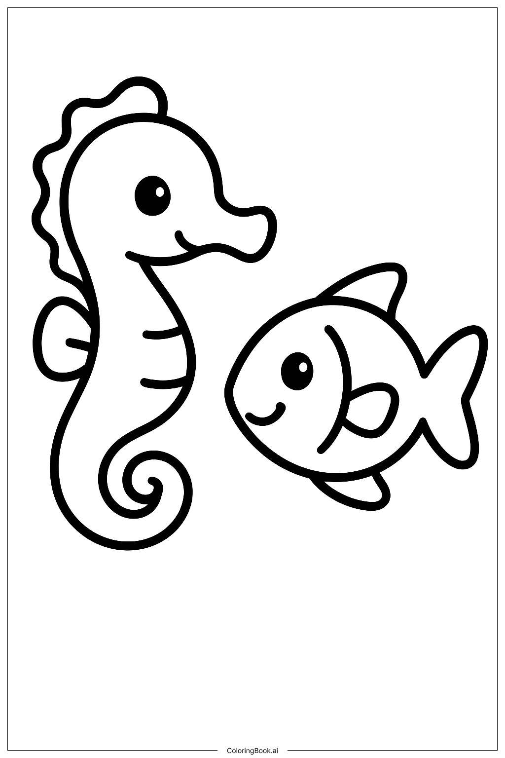 Página para colorear de Un Caballito de Mar y un Pez Amistoso