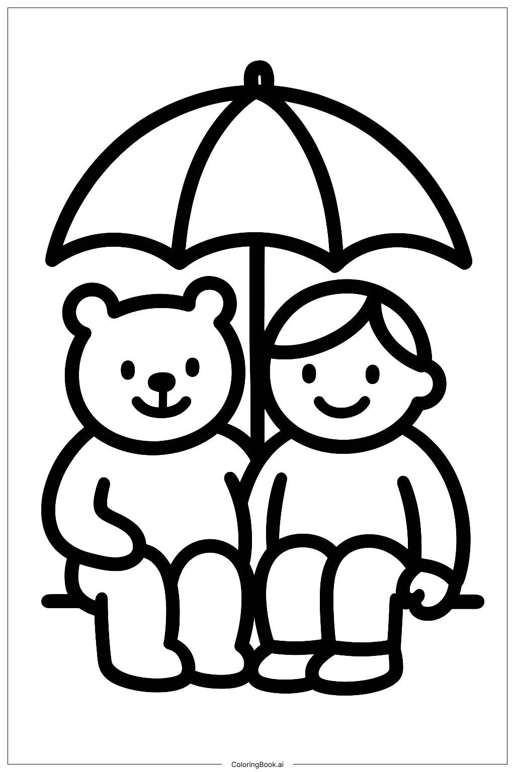 Cozy Friends Under An Umbrella Coloring Page