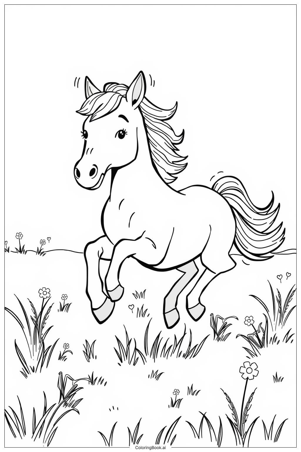  Page de coloriage Cheval Sauvage Réaliste Courant Libre 