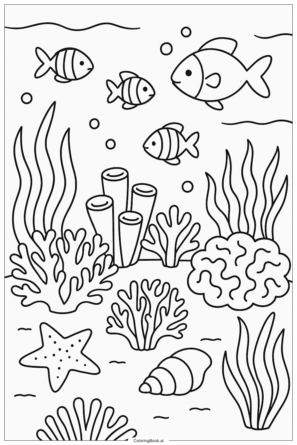  Coral Reef Scene Under The Sea Coloring Page 