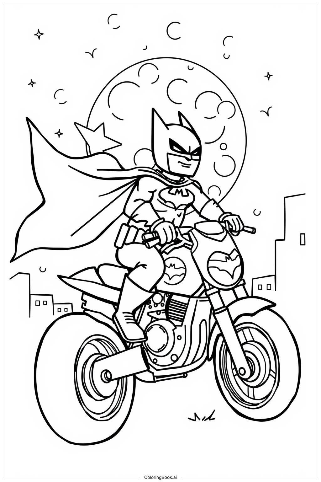  Página para colorear de Batman Moto Nocturna 