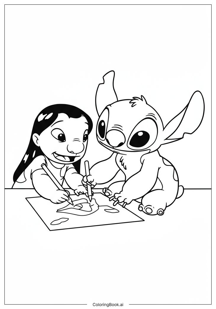  Lilo And Stitch Drawing A Picture Coloring Page 