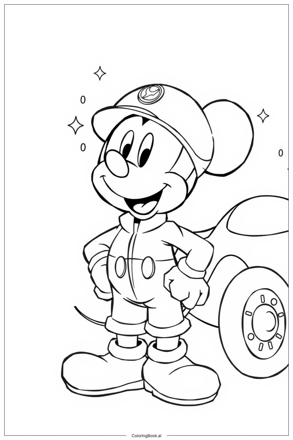  Página para colorear de Carreras de Mickey Mouse Roadster 