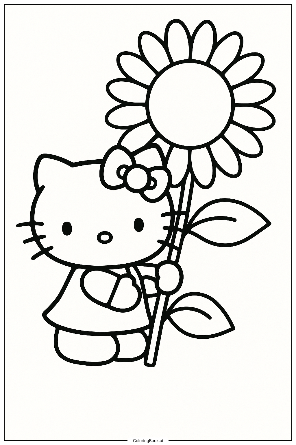  Hello Kitty Erntedankfest mit einer Sonnenblume Ausmalseite 