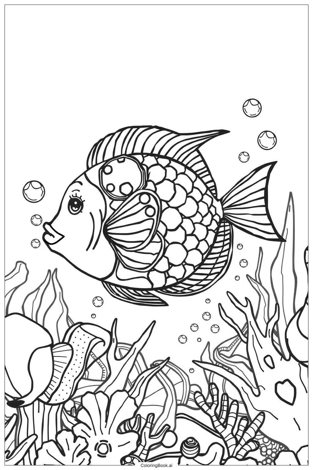  Page de coloriage Poisson Arc-en-Ciel avec Écailles Scintillantes-2 