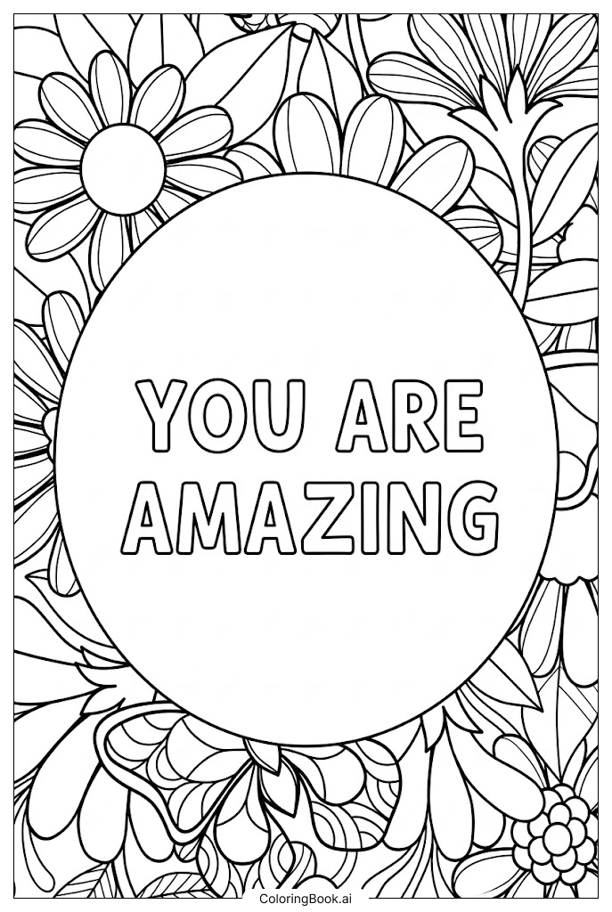  Página para colorear de Inspiracional Eres Increíble Círculo Floral 