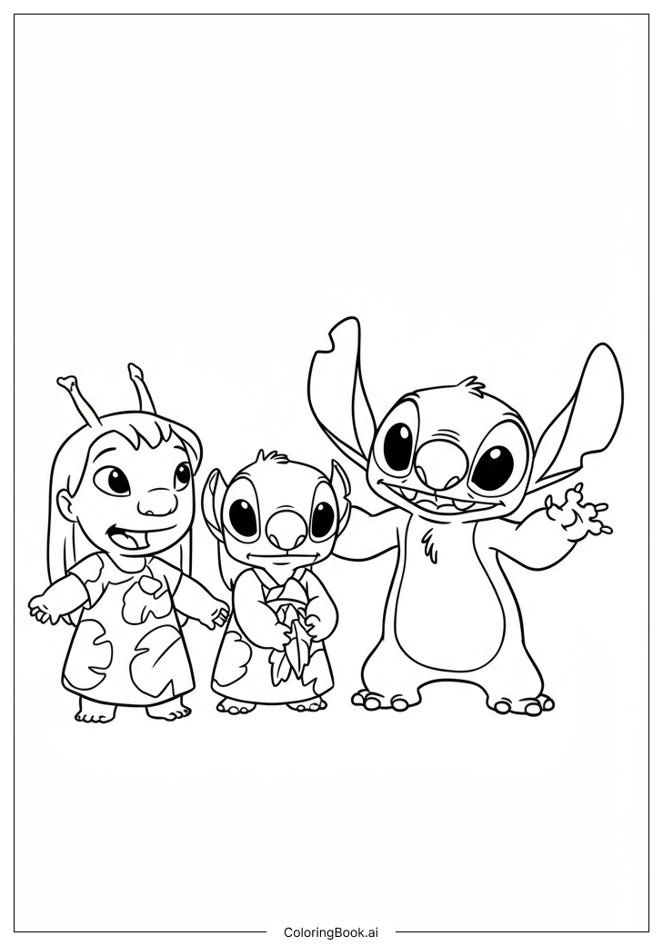  Página para colorir de Lilo e Stitch com Nani 