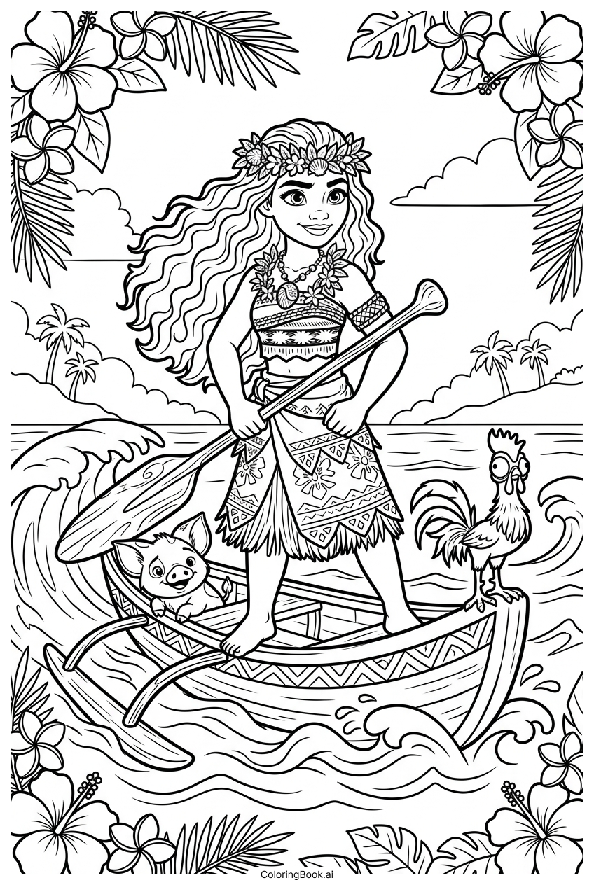  Moana Sailing Courageously With Loyal Friends Coloring Page 