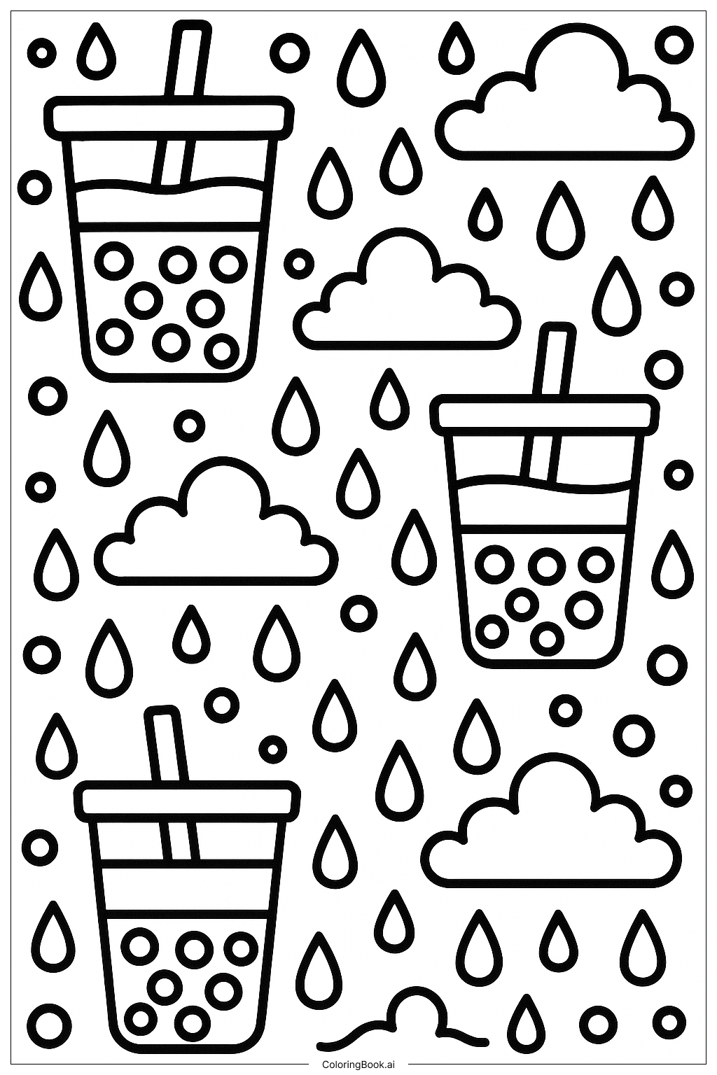  Boba Tea Raindrop Art Pattern Coloring Page 
