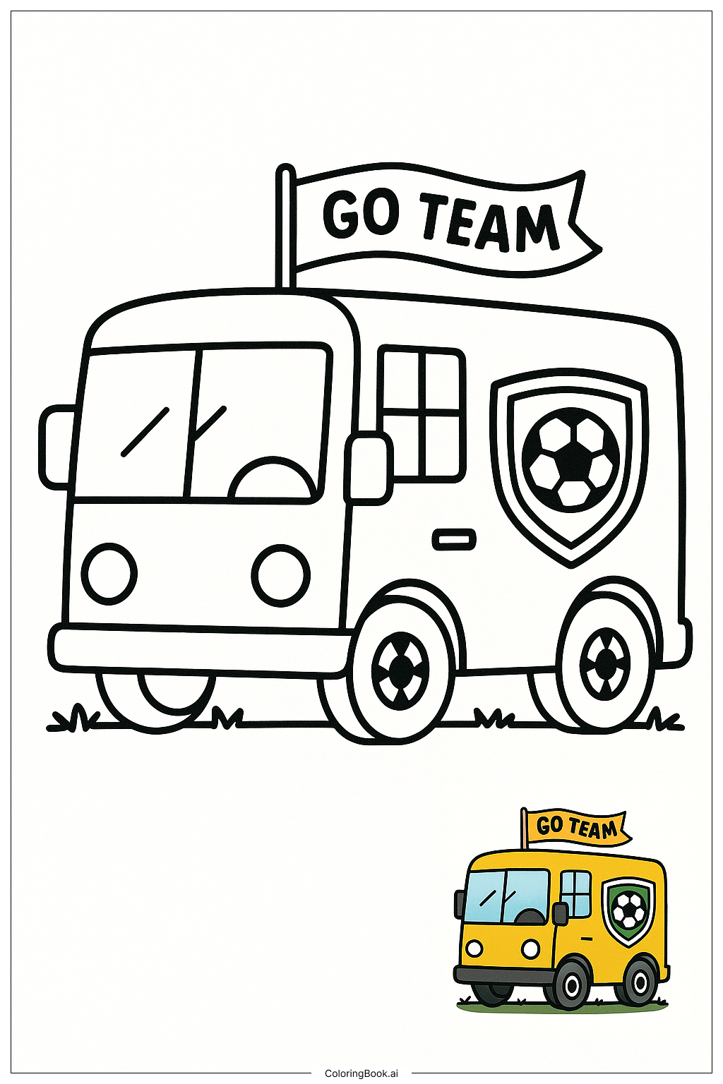  Page de coloriage Autobus de l'équipe de football avec logo 
