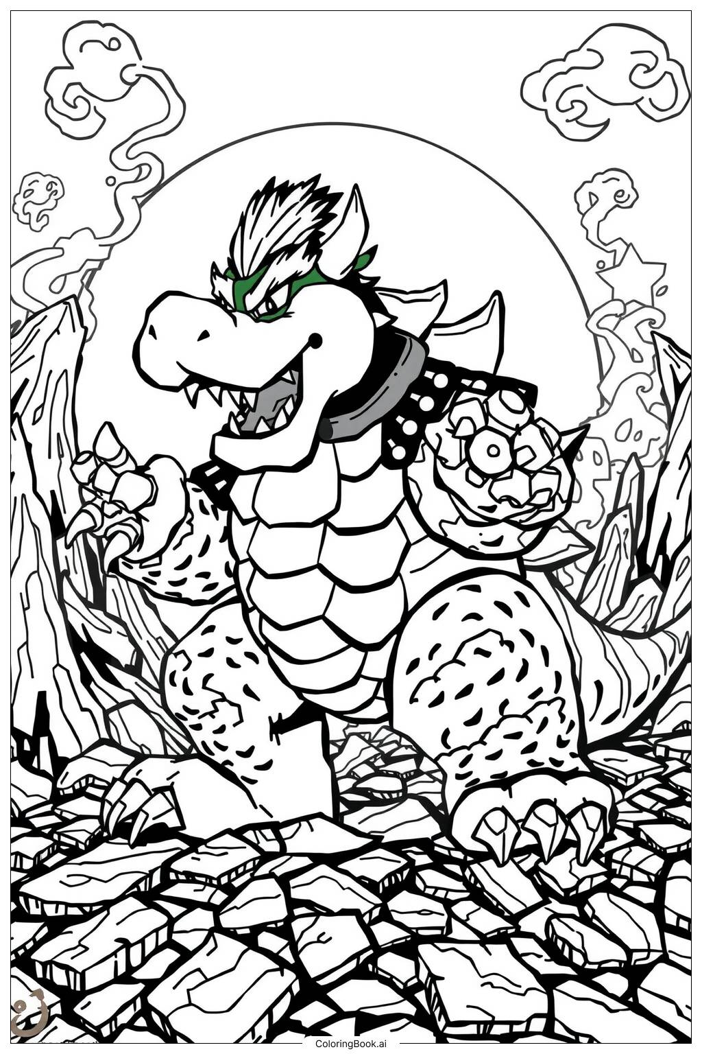  Page de coloriage Bowser Rugissant de Colère 