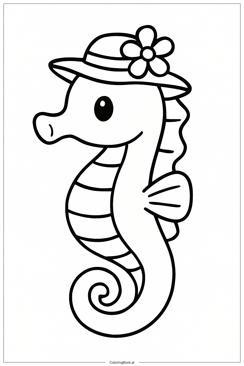  A Cute Summer Seahorse Coloring Page 