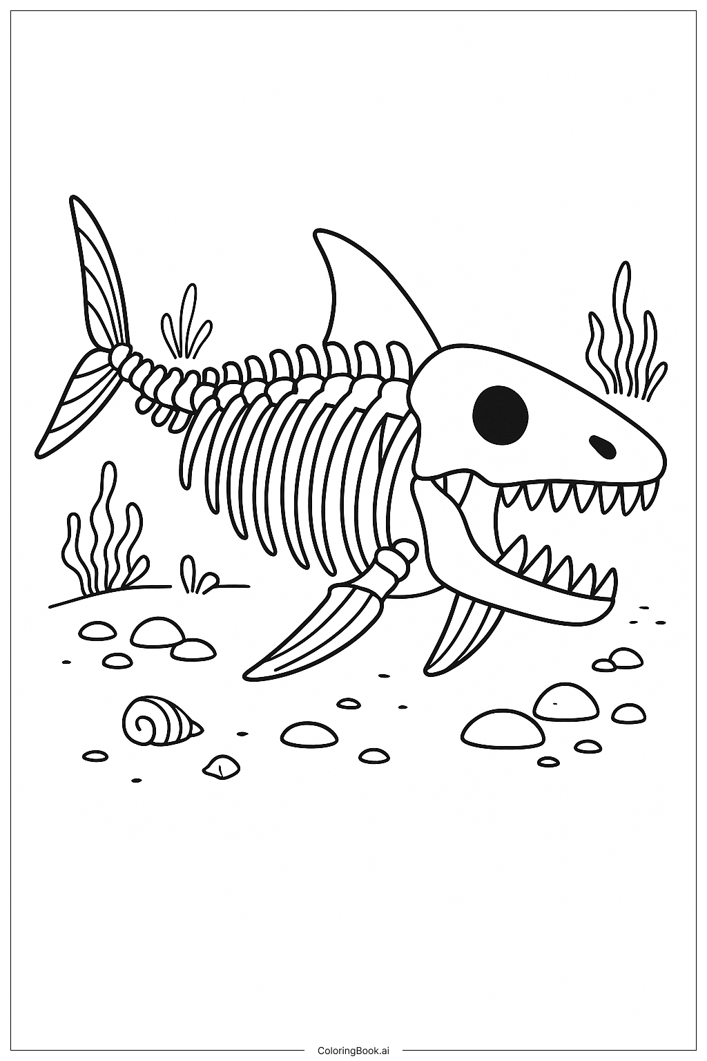  Megalodon Fossil-Skelett Ausmalseite 