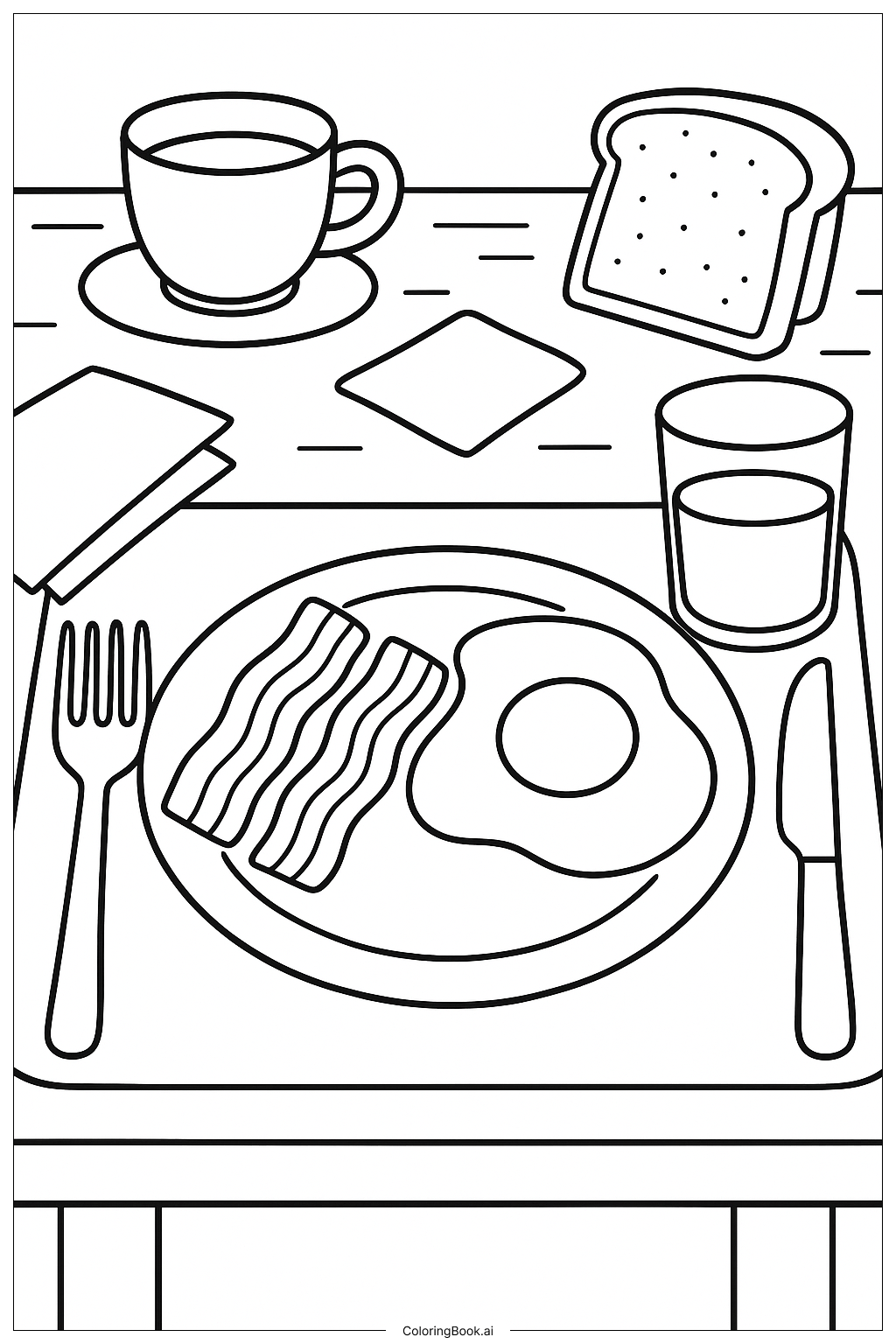  Breakfast Table With Bacon And Egg Coloring Page 