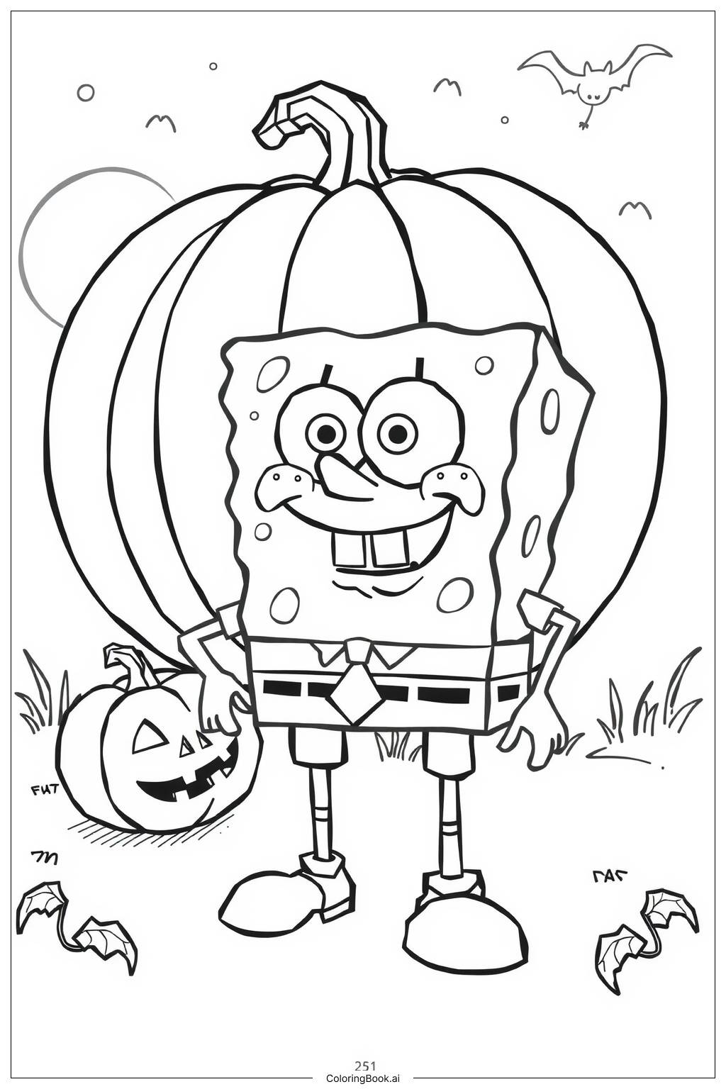  Trang tô màu Bí ngô Halloween của Spongebob 